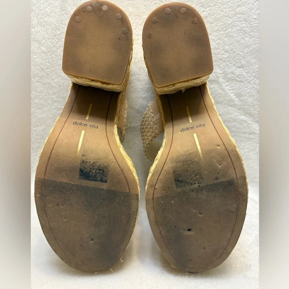 Woven Platform Slide Sandals in Natural Beige